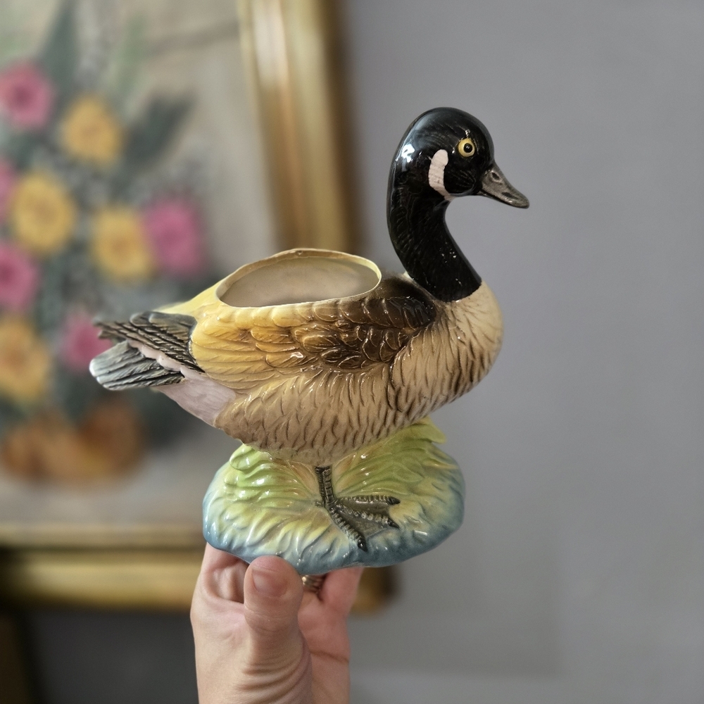 Vintage Ceramic Goose Planter Decor
